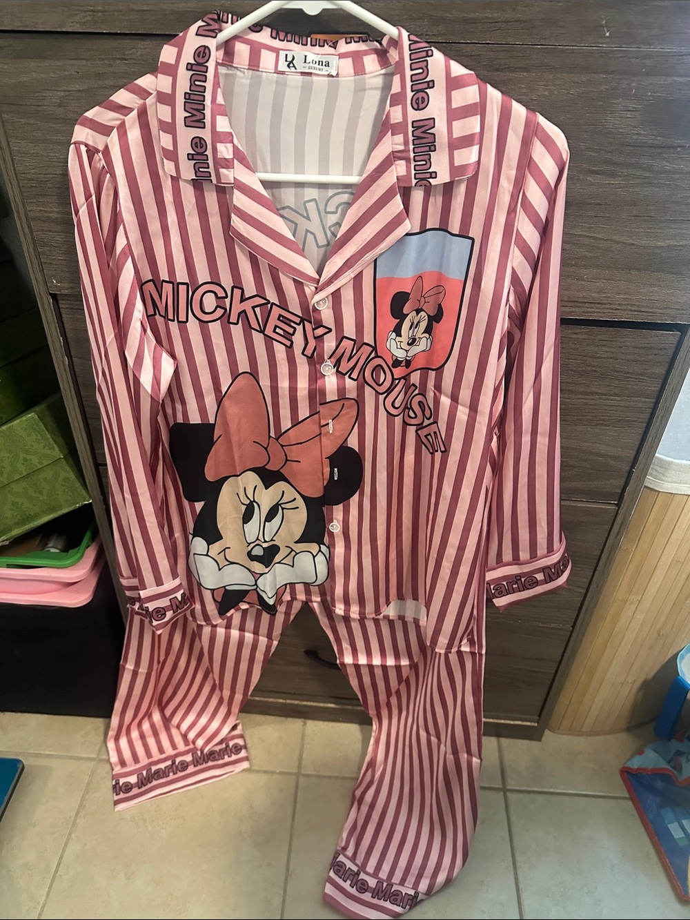 Minnie Mouse Pink Striped Pajama Set size M